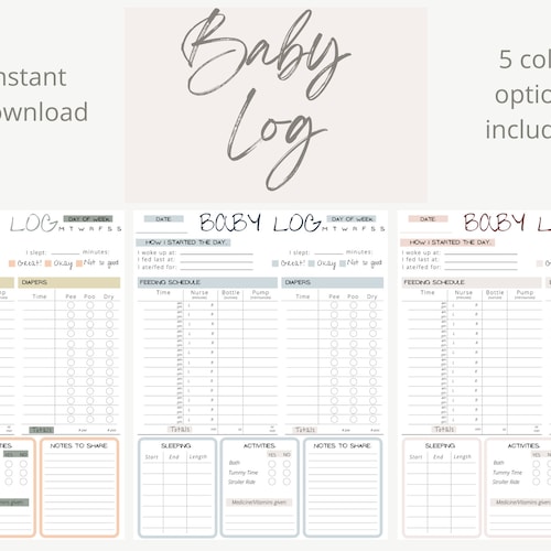 One Page Printable Baby Log Newborn Tracker Nanny Log - Etsy