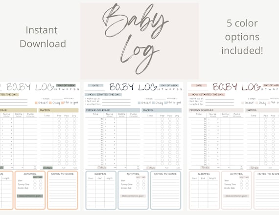 Printable Baby Log: Newborn Tracker, Nanny Babysitter Log (Digital Download)