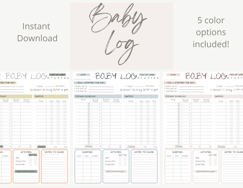 One Page Printable Baby Log - Newborn Tracker - Nanny Log - Babysitter ...