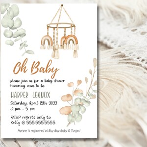Pampas Baby Shower Invitation Boho Baby Shower Invitation Instant Download Baby Shower Invitation