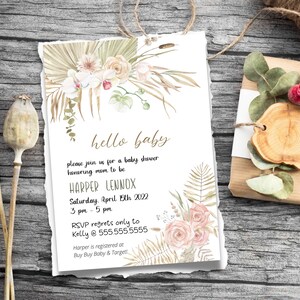 Pampas Baby Shower Invitation Boho Baby Shower Invitation Instant Download Baby Shower Invitation
