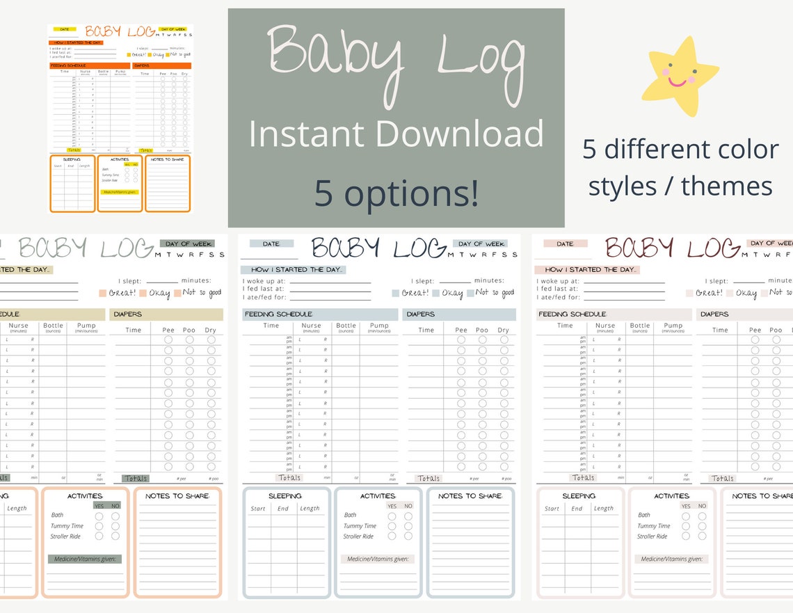 One Page Printable Baby Log Newborn Tracker Nanny Log - Etsy