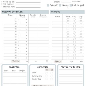One Page Printable Baby Log Newborn Tracker Nanny Log - Etsy