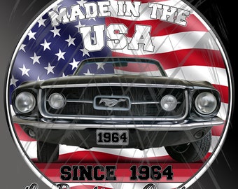 Muscles Cars Design USA 1964 Mustang Classic Car Old Road Logo 66 Flag USA PNG Digital Download