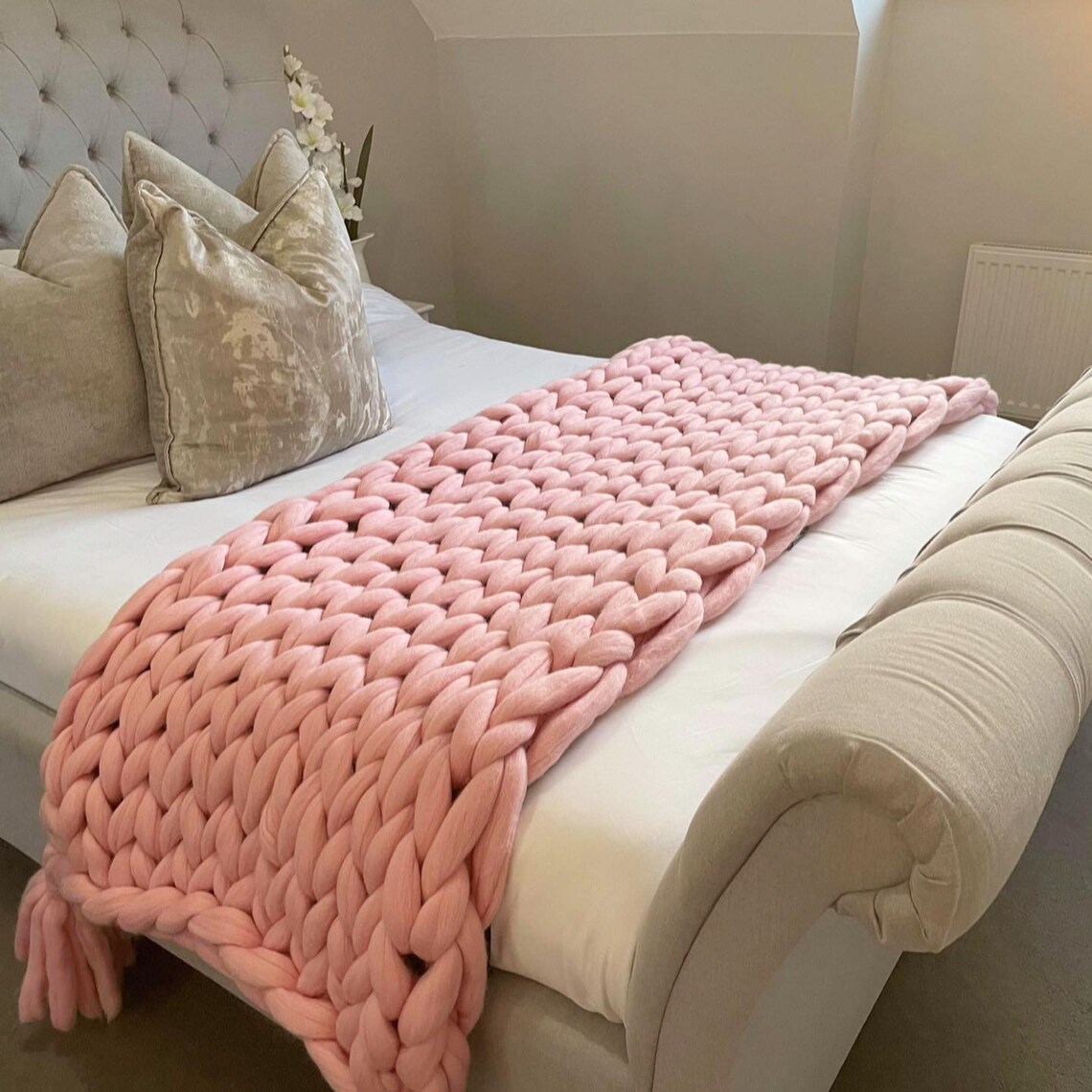 Chunky Knit Bed runner 100 Merino Wool Chunky Knit Blanket Etsy