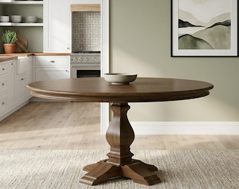 The Kensington | Round Oak Pedestal Dining Room Table // Farmhouse // Rustic // Modern