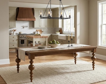 The Arcadia | Extendable Oak Dining Table // Large Turned Leg / Farmhouse Dining Room Table / Modern / Rustic / 6ft 7ft 8ft 9ft 10ft