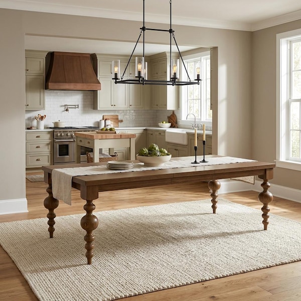 The Arcadia | Extendable Oak Dining Table // Large Turned Leg / Farmhouse Dining Room Table / Modern / Rustic / 6ft 7ft 8ft 9ft 10ft