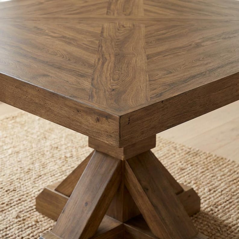 Mesa de comedor Vikinga / cuadrada con pedestal // Moderna // Estilo granja // Rústica // Madera maciza // Cocina // Rincón de desayuno // 1,6 m x 1,8 m imagen 4