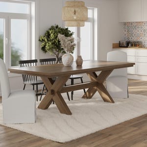The Madeira | Extension Dining Table // Trestle Leg // Farmhouse Dining Room Table // Modern // Rustic // Extendable