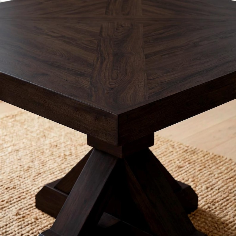 Mesa de comedor Vikinga / cuadrada con pedestal // Moderna // Estilo granja // Rústica // Madera maciza // Cocina // Rincón de desayuno // 1,6 m x 1,8 m imagen 17
