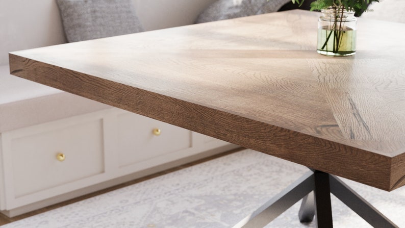 The Artisan Industrial Pedestal Square Table // Metal Pedestal // Spider Base // Modern Dining Room Table Driftwood