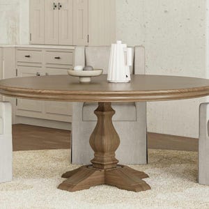 The Kensington | Round Oak Pedestal Dining Room Table // Farmhouse // Rustic // Modern