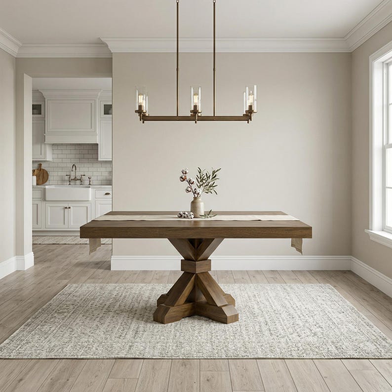 Mesa de comedor Vikinga / cuadrada con pedestal // Moderna // Estilo granja // Rústica // Madera maciza // Cocina // Rincón de desayuno // 1,6 m x 1,8 m imagen 1