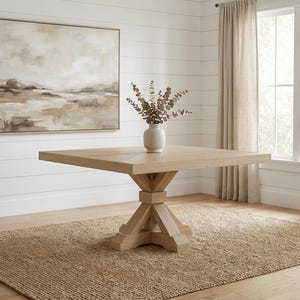 Mesa de comedor Vikinga / cuadrada con pedestal // Moderna // Estilo granja // Rústica // Madera maciza // Cocina // Rincón de desayuno // 1,6 m x 1,8 m imagen 11