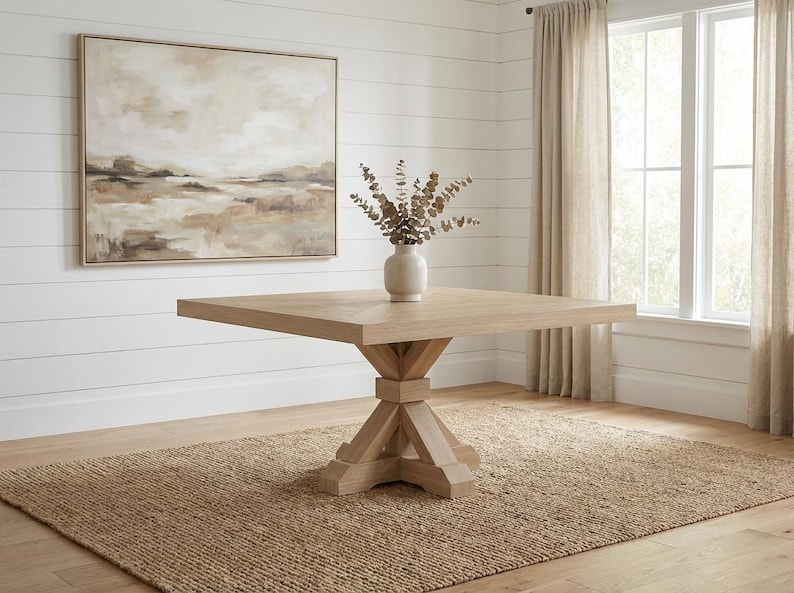Mesa de comedor Vikinga / cuadrada con pedestal // Moderna // Estilo granja // Rústica // Madera maciza // Cocina // Rincón de desayuno // 1,6 m x 1,8 m imagen 11