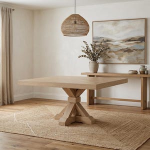 Mesa de comedor Vikinga / cuadrada con pedestal // Moderna // Estilo granja // Rústica // Madera maciza // Cocina // Rincón de desayuno // 1,6 m x 1,8 m imagen 10