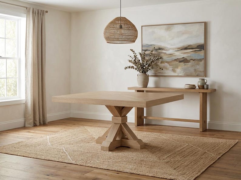 Mesa de comedor Vikinga / cuadrada con pedestal // Moderna // Estilo granja // Rústica // Madera maciza // Cocina // Rincón de desayuno // 1,6 m x 1,8 m imagen 10