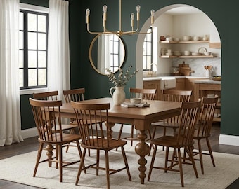 The Arcadia | Square Oak Dining Room Table // Modern // Farmhouse // Rustic // Oak Turned Leg Table // 5ft 6ft custom square table