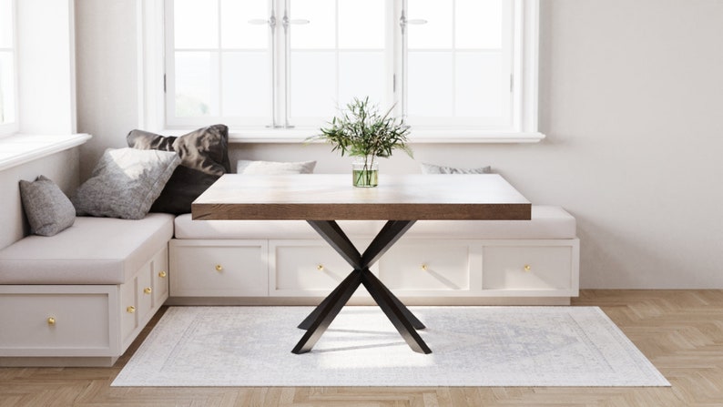 The Artisan Industrial Pedestal Square Table // Metal Pedestal // Spider Base // Modern Dining Room Table image 1
