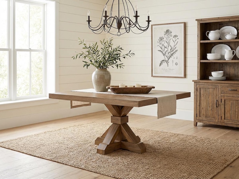 Mesa de comedor Vikinga / cuadrada con pedestal // Moderna // Estilo granja // Rústica // Madera maciza // Cocina // Rincón de desayuno // 1,6 m x 1,8 m Driftwood