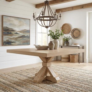 Mesa de comedor Vikinga / cuadrada con pedestal // Moderna // Estilo granja // Rústica // Madera maciza // Cocina // Rincón de desayuno // 1,6 m x 1,8 m Honey