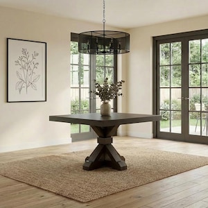 Mesa de comedor Vikinga / cuadrada con pedestal // Moderna // Estilo granja // Rústica // Madera maciza // Cocina // Rincón de desayuno // 1,6 m x 1,8 m Espresso