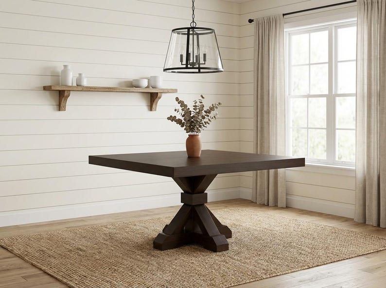 Mesa de comedor Vikinga / cuadrada con pedestal // Moderna // Estilo granja // Rústica // Madera maciza // Cocina // Rincón de desayuno // 1,6 m x 1,8 m imagen 15