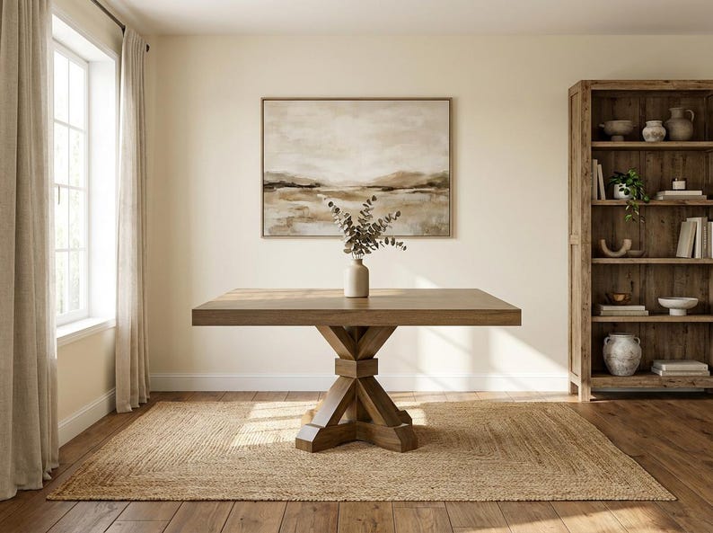 Mesa de comedor Vikinga / cuadrada con pedestal // Moderna // Estilo granja // Rústica // Madera maciza // Cocina // Rincón de desayuno // 1,6 m x 1,8 m imagen 5