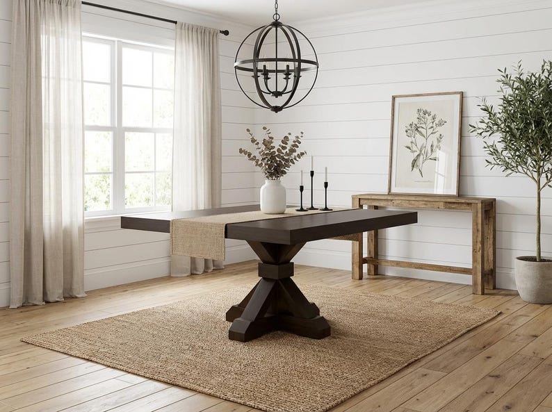 Mesa de comedor Vikinga / cuadrada con pedestal // Moderna // Estilo granja // Rústica // Madera maciza // Cocina // Rincón de desayuno // 1,6 m x 1,8 m imagen 14