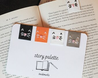 4 marcadores magnéticos para gatos | Marcador bordado | Presente para pessoa de gato | Conjunto de marcadores exclusivos | Presente do leitor do Bookclub | Coleção de marcadores fofos