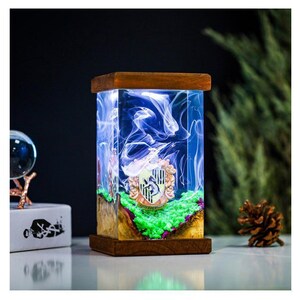 Lámpara de epoxi de la casa Slyth Erin, Gryffindor, Ravenclaw y Hufflepuff - Escuela Hogwarts, lámpara de resina personalizada, luz nocturna de Harry Potter.