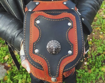 LEATHER HIP BAG, biker hip pouch, Old School Bag, Biker purse, Cycling bag, thigh bag, leather bag, Gift For Him, Fanny Bag, Motorcycle Bag