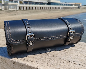 Handmade Leather Motorcycle Roll Bag | Cylinder Shape | 100x300mm | 4mm Thickness | Gift | Tool Bag | Roll bag | Biker Bag| Harley Davidson