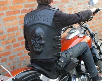 MOTORCYCLE LEATHER VEST, Leather Skull, Vest for me, Chopper Vest, biker vest, gift for biker, Biker Waistcoat, Motorcycle Armor, Scull gift