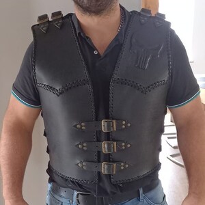 MDM Men's Genuine Cowhide Leather Biker Vest – Black, Unlined, All-Season, Casual Rocker Style