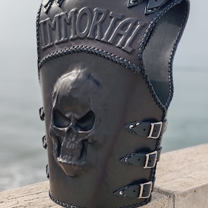 Immortal Handmade Leather Skull Vest - Leather Motorcycle Vest - Customizable with Personal Logo or Embossed Letters - Gothic Leather Vest