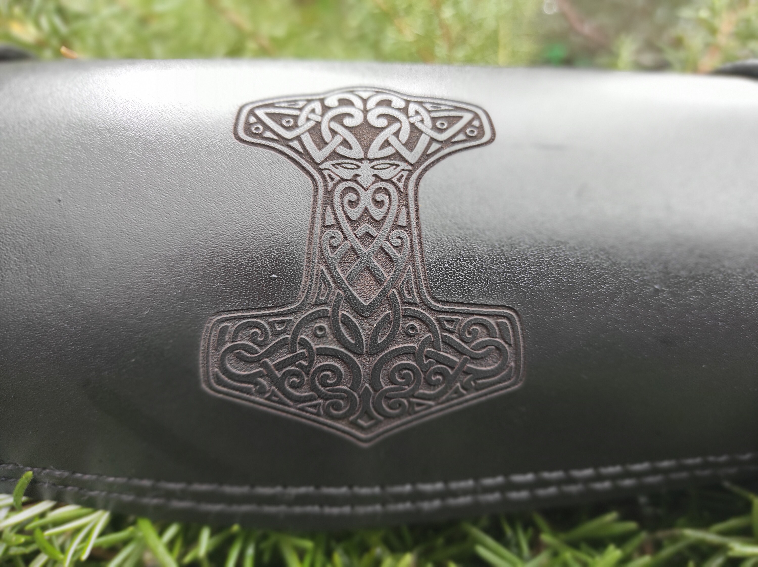 Black Chopper Motorcycle Fork Bag - Leather Tool Holder For Handlebars