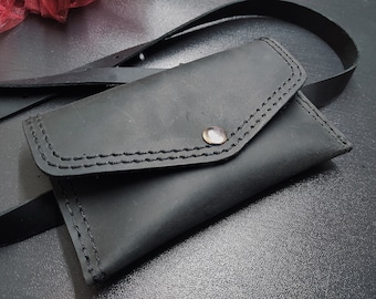 Handmade Leather Belt Bag, Minimalist Clutch Waist Pack