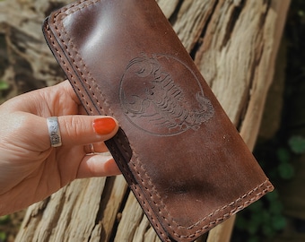 SCORPION LEATHER WALLET, Personalized Wallet, Long Wallet, Engraved Wallet, Leather Wallet, Custom Wallet, Gift for Men, Gift for her, Gift