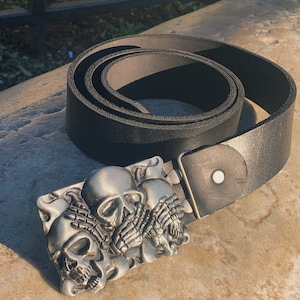 100% FULL GRAIN Leather Belt, Gift for him, Custom Leather Belt, Belt Buckle, Black Leather Belt, Scull buckle, Women Belt, Gift for Dad