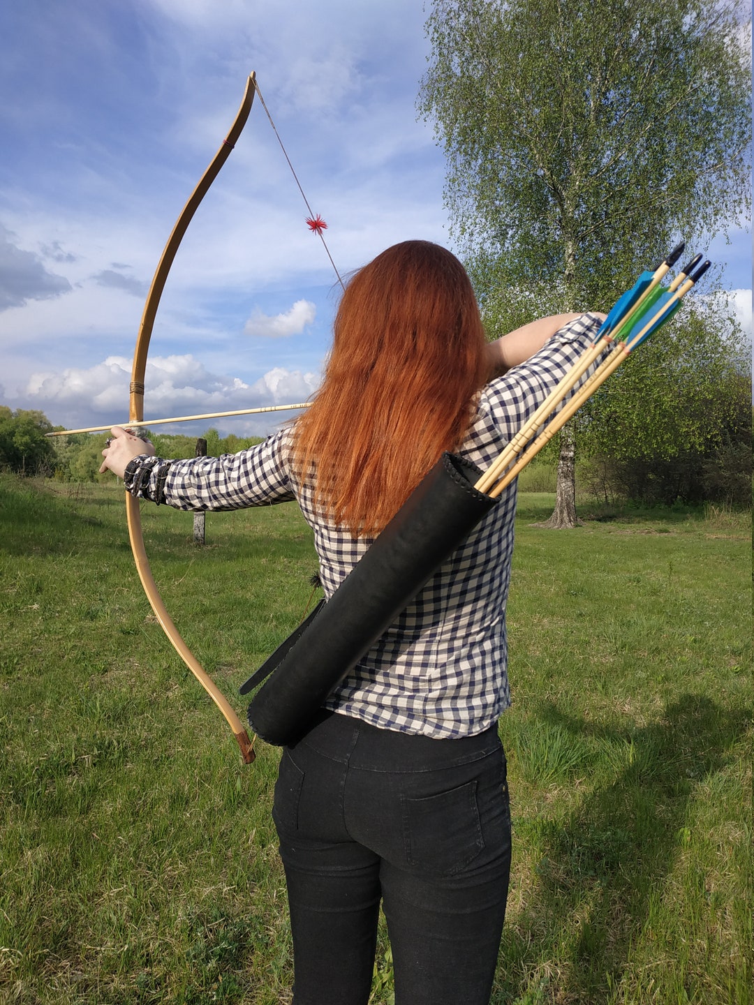 Carquois Arrière En Cuir De Vache Marron, Fait Main, Bullwhip Squadron, AR-013
