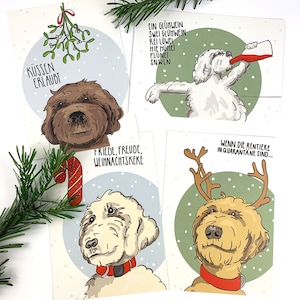 Hunde Weihnachtskarte selbst gezeichnet - Doodle Motiv | Merry Christmas | Postkarten | Mistelzweig | Glühwein, Rentiere Quarantäne | Deko