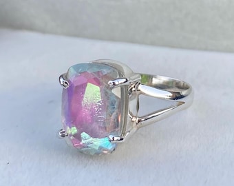 Handmade Sterling Silver Angel Aura Quartz Ring: Minimalist Gemstone Jewelry