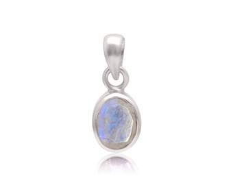 Natural Rainbow Moonstone Pendant 925 Sterling Silver Necklace Gift For Her