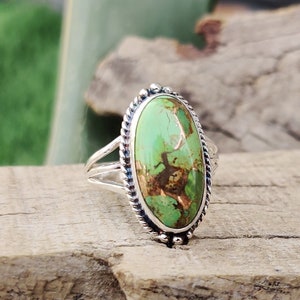Natural Green Copper Turquoise Ring, Solid 925 Sterling Silver Ring, Handmade Ring, Oval Gemstone Ring, Stylish Ring, Engagement Ring, Gifts