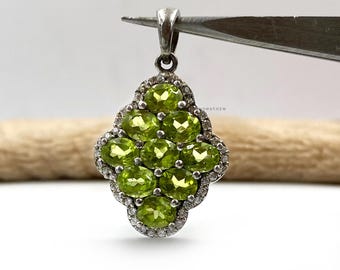Sterling Silver Peridot Pendant, Minimal Green Gemstone, Delicate Layering Necklace