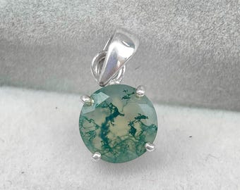 Natural Round Moss Agate Pendant 925 Sterling Silver Pendant Gift For Her