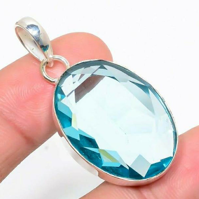 925 Sterling Silver Pendant Sky Blue Topaz Pendant Natural Gemstone Pendant,Valentine/'s Day Gift Boho Pendant Natural Blue Topaz Pendant