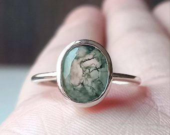 Natural Moss Agate Ring, 925 Sterling Silver Ring, Oval Shape Moss Agate Ring, Natural Gemstone Ring, Handmade Ring, Christmas Gift For her